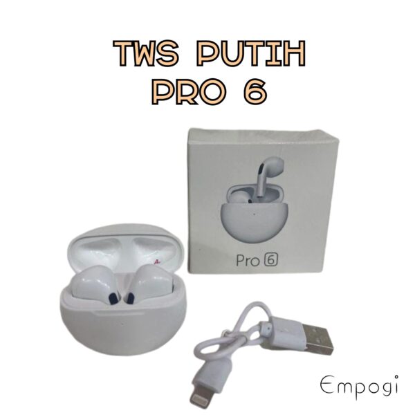 HEADSET BLUETOOTH WIRELESS TWS PRO 6 PUTIH